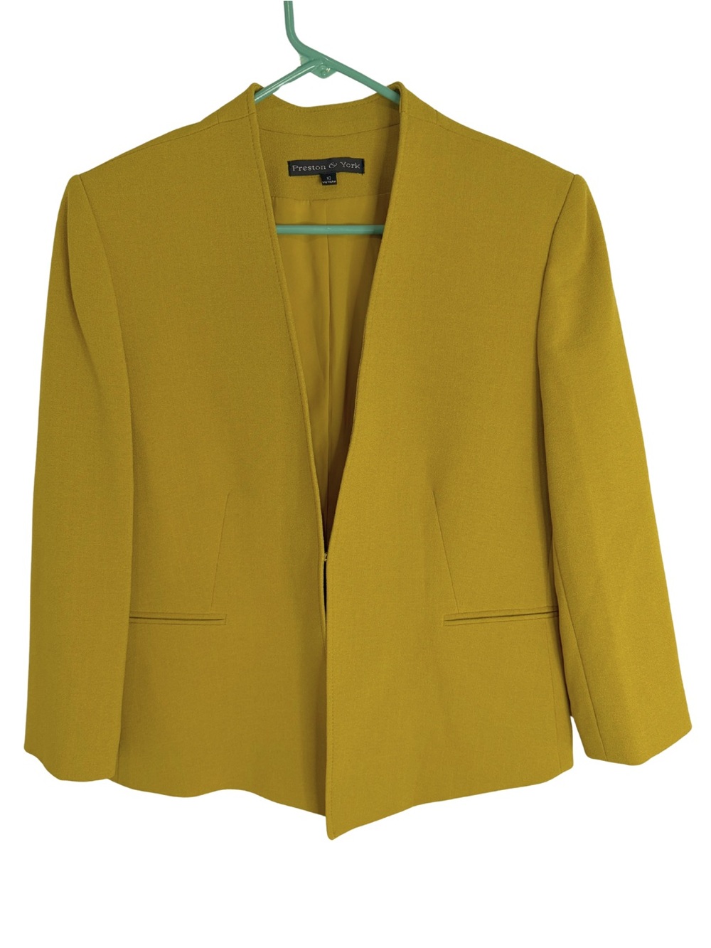 Preston & York Women's Dark Mustard Yellow Collarless Long Sleeve Blazer
